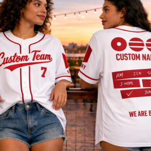 Women’s Custom Baseball Jersey – Button-Up Short Sleeve Shirt – Personalized Name & Number